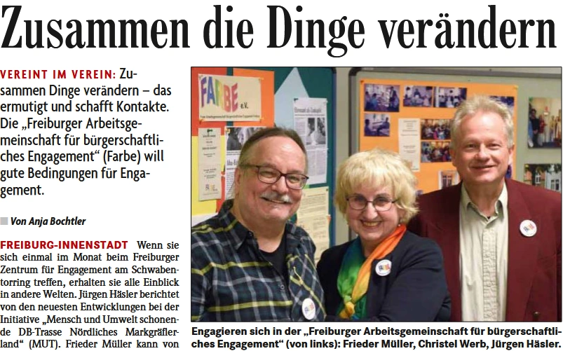Artikel der Badischen Zeitung: Zusammen die Dinge verändern