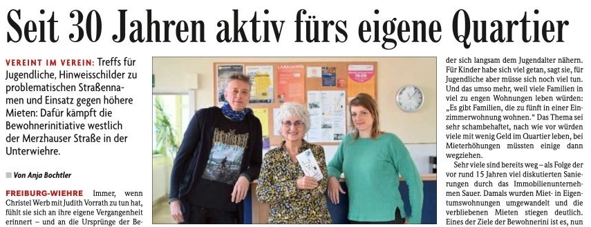 Artikel: „Seit 30 Jahren ist die Bewohner-Ini aktiv fürs eigene Quartier“