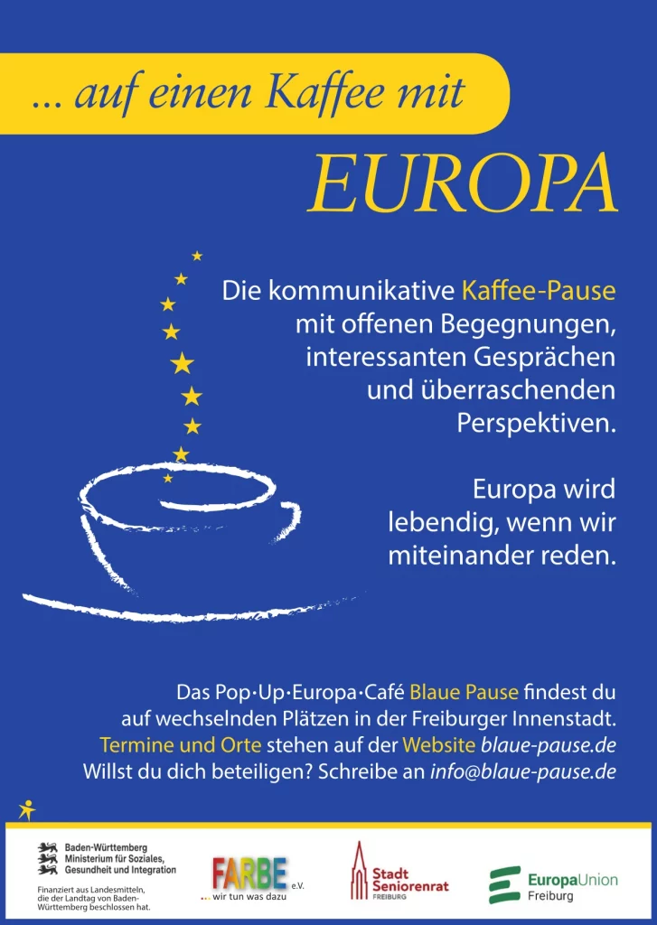 Postkarte, Blaue Pause – Pop-Up-Europa-Café, Seite 2